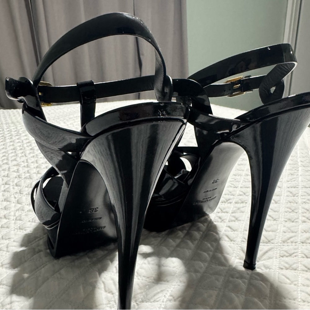 Saint Laurent Black Platform Sandals with Strappy Design - Picture 11 of 14